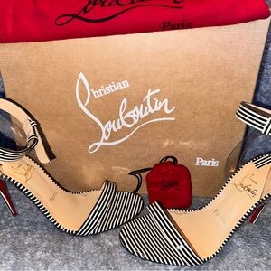Christian Louboutin Striped Black and White Heels